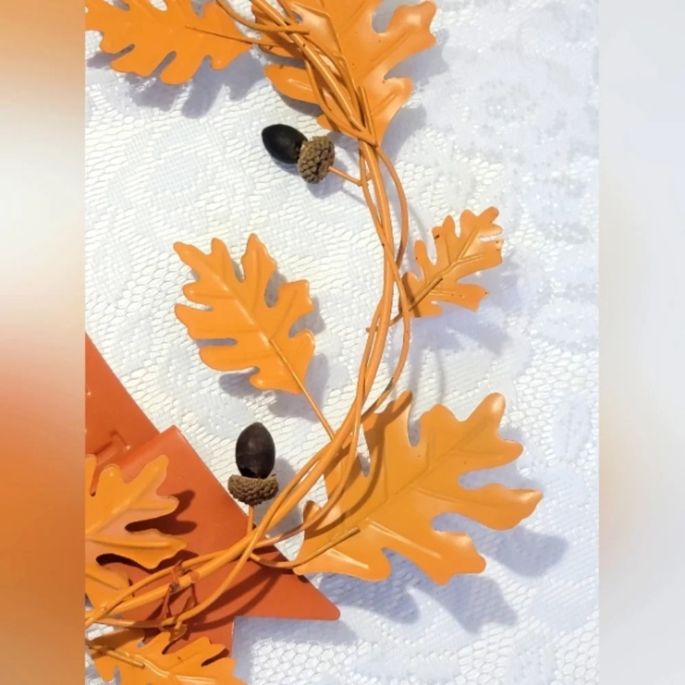 Fall Welcome Sign Metal Autumn Leaf Color Oak Acorn Wreath Door Wall Home Decor